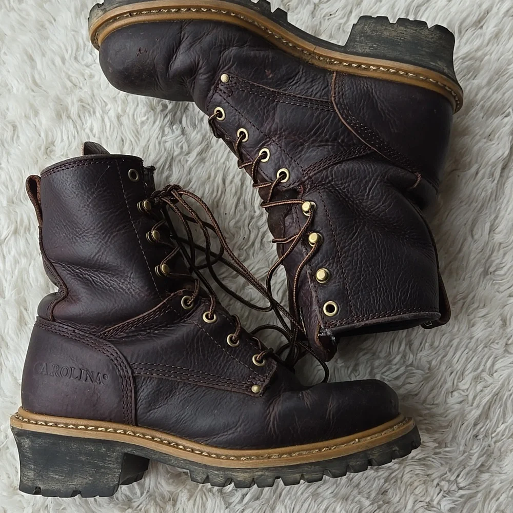 Carolina 8" Elm Waterproof Leather Logger WorkBoots US 9M EH Rated - Picture 3 of 10